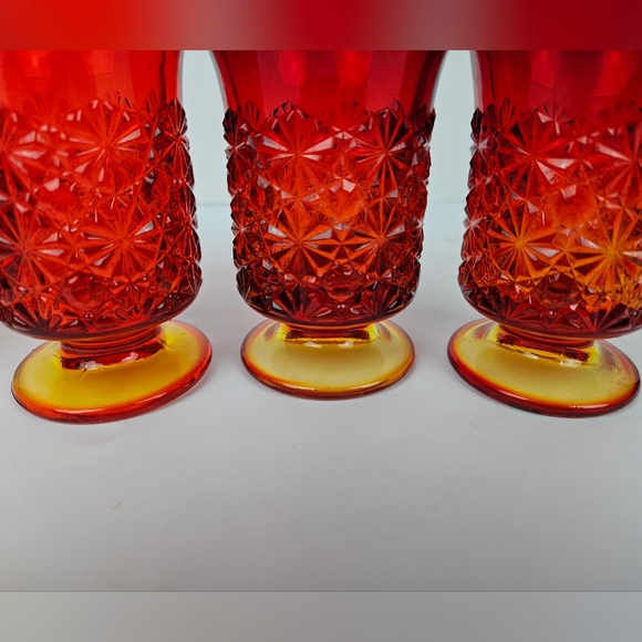 Amberina Daisy Button Glasses Set Of 5 Red Orange Art Glass 3.75 " Tall Vintage - Picture 9 of 16